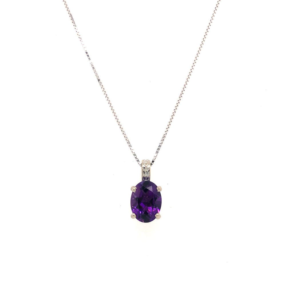 14KW Solitaire Oval Amethyst Pendant