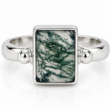 Sterling Silver Emerald Cut Moss Agate Ring