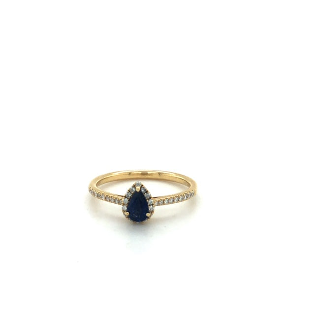 14KY Pear Shaped Sapphire & Diamond Ring