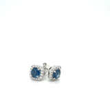 14KW Sapphire & Diamond Halo Square Stud Earrings