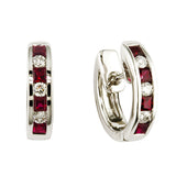 18K White Gold Ruby & Diamond Huggie Earrings