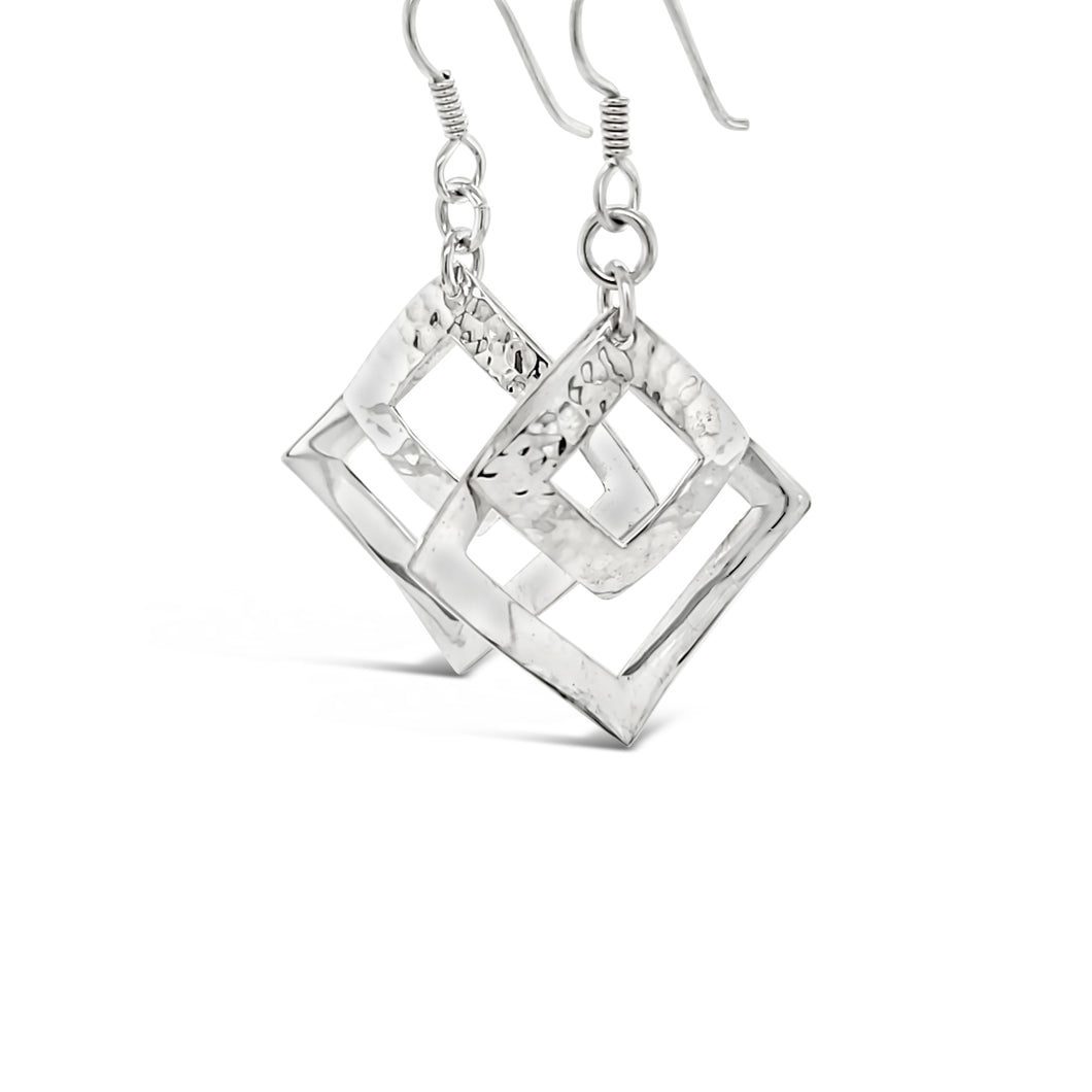 Double Square Hammered Silver Earrings
